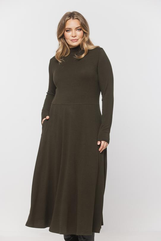 Dzianinowa sukienka khaki z dodatkiem wełny - 2