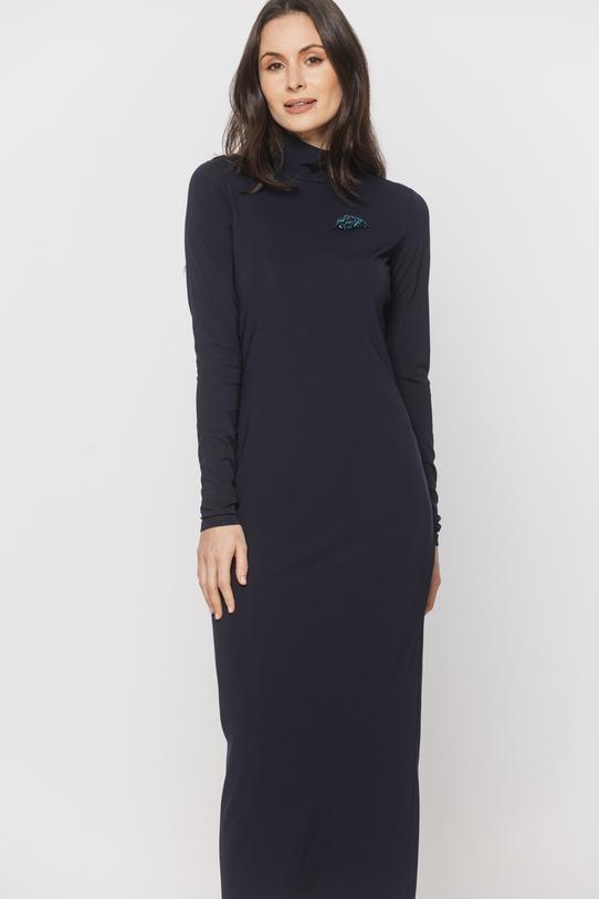 Dzianinowa sukienka w kolorze granatu z półgolfem - 2