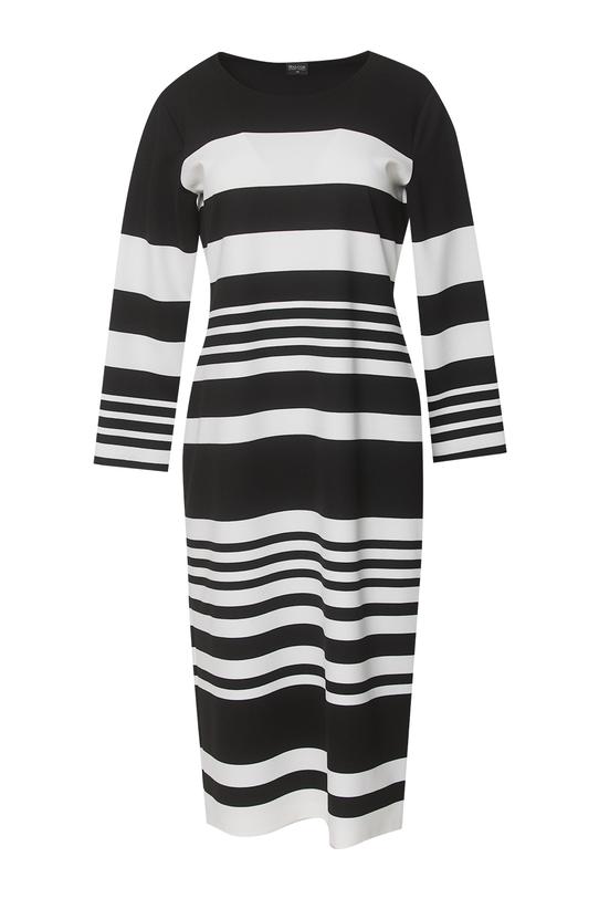 Dzianinowa sukienka w kontrastowe biało-czarne pasy - 1
