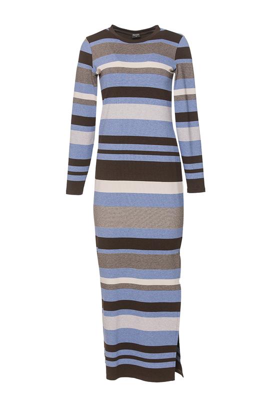 Dzianinowa sukienka w paski z rozporkiem z boku - 1