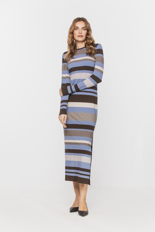 Wizualizacja Dzianinowa sukienka w paski z rozporkiem z boku