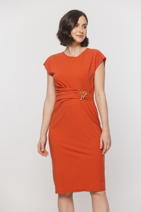 Dzianinowa sukienka z marszczeniem i ozdobą w talii - 2