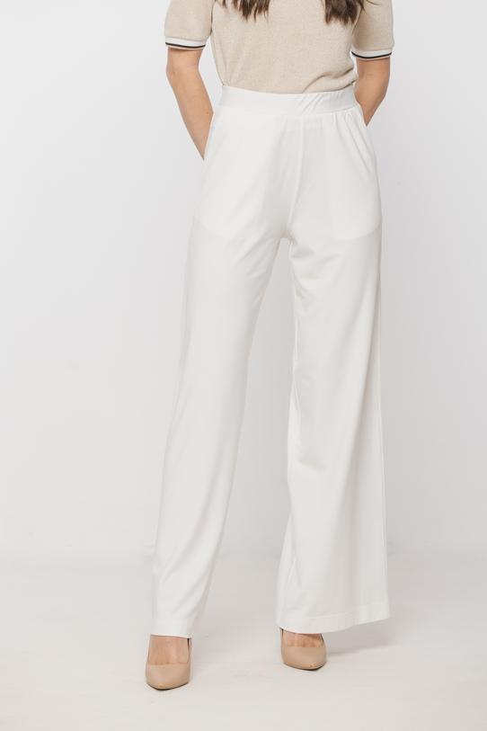 Dzianinowe spodnie ecru z wysokim stanem - 2