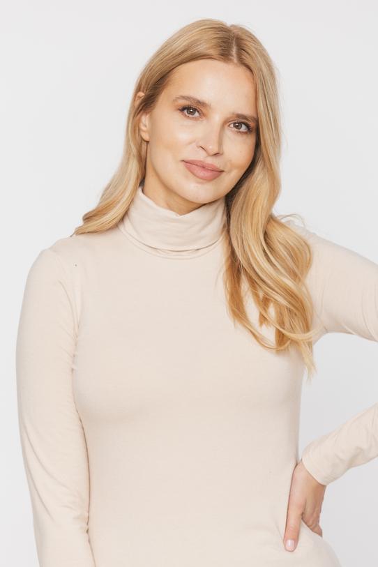 Dzianinowy beżowy golf z domieszką wełny - 3