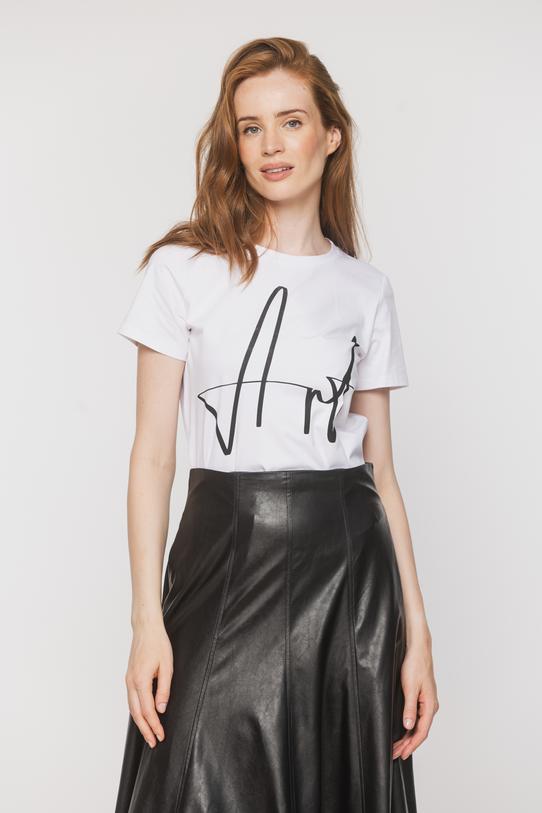 Wizualizacja Dzianinowy biały t-shirt z czarnym nadrukiem