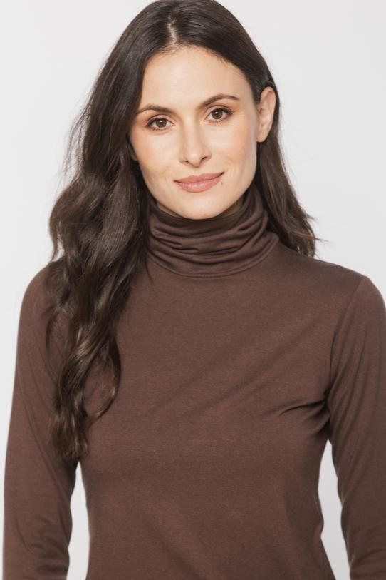 Dzianinowy brązowy golf z domieszką wełny - 3