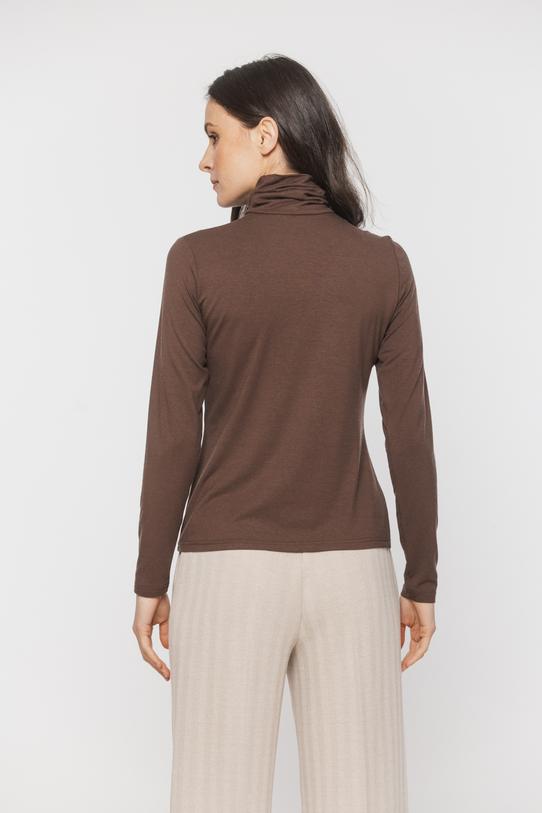 Dzianinowy brązowy golf z domieszką wełny - 4