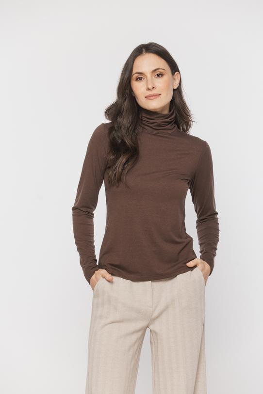 Dzianinowy brązowy golf z domieszką wełny - 2