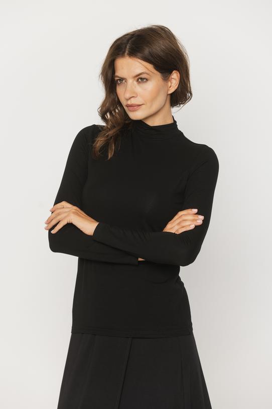 Dzianinowy czarny półgolf z długim rękawem - 1