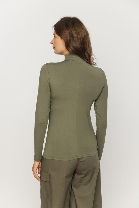 Dzianinowy oliwkowy półgolf z długim rękawem - 4