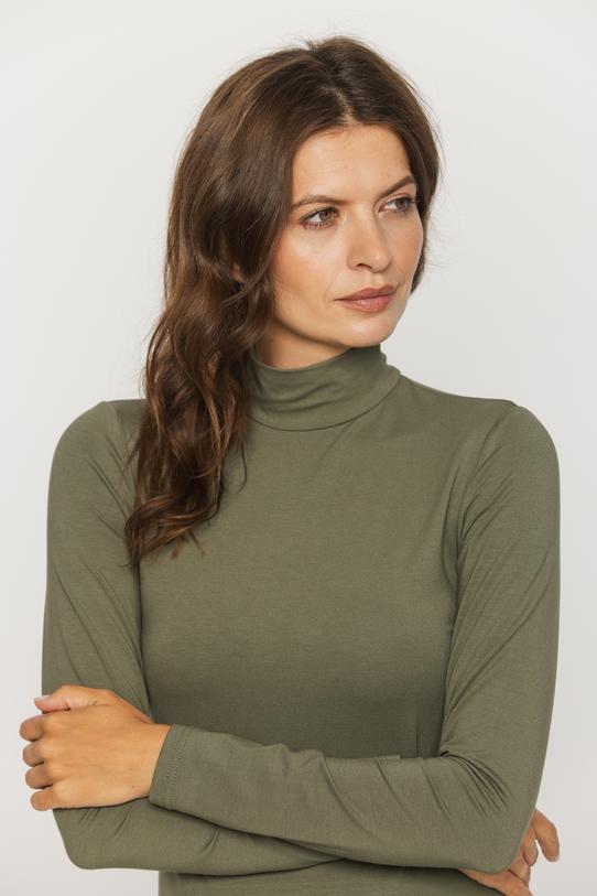 Dzianinowy oliwkowy półgolf z długim rękawem - 3