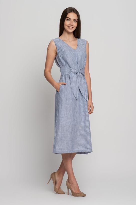 Luźna lniana sukienka za kolano bez rękawów - 2