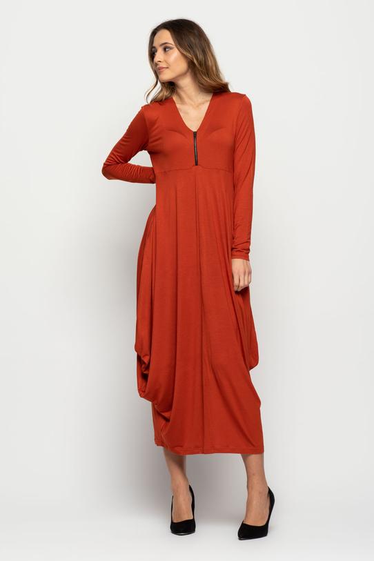 Dzianinowa sukienka z suwakiem i długim rękawem - 2