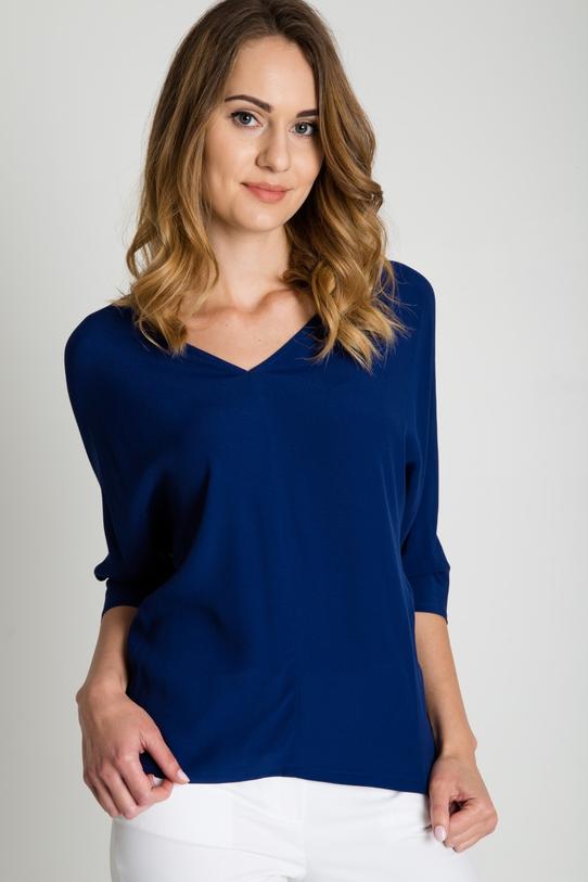 Granatowa bluzka z dekoltem w serek - 3