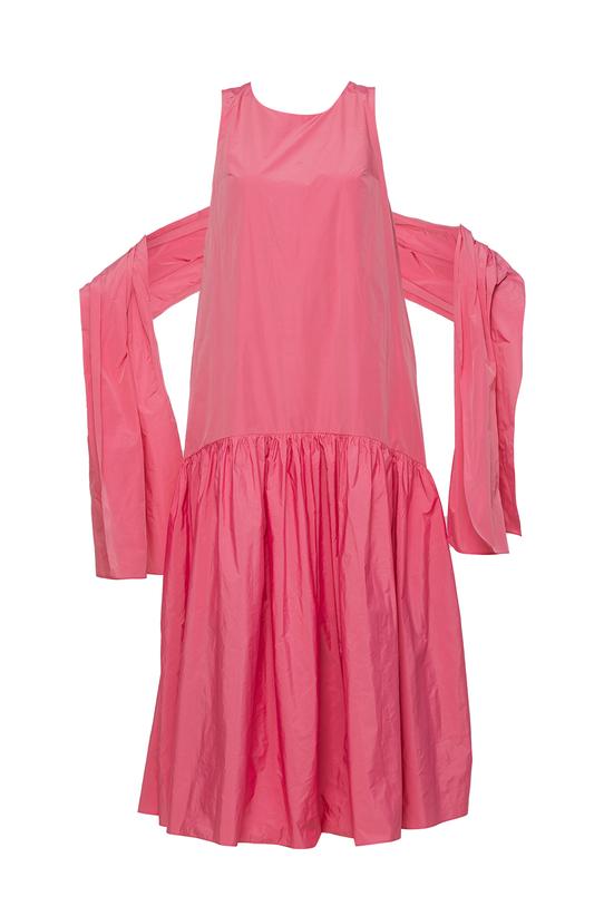 Efektowna różowa sukienka z tafty - 1