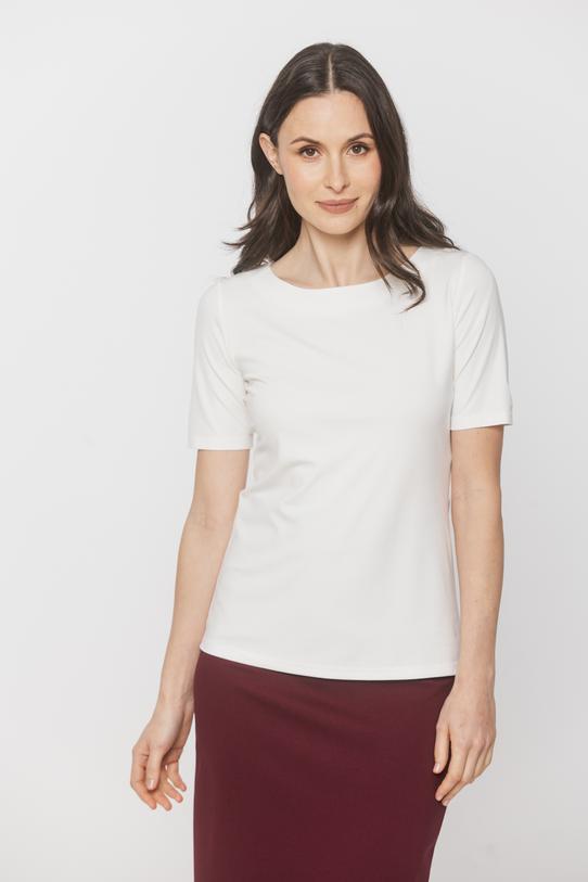 Elastyczna bluzka ecru z krótkim rękawem - 2