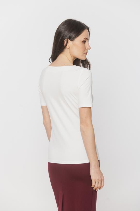 Elastyczna bluzka ecru z krótkim rękawem - 3