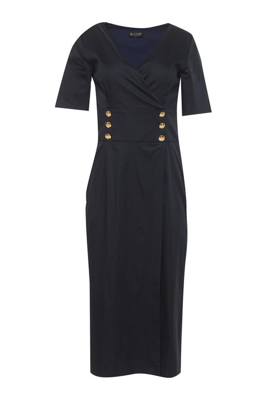 Elegancka granatowa sukienka kopertowa z bawełną - 1