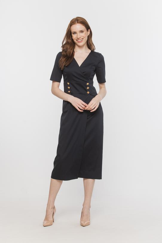 Wizualizacja Elegancka granatowa sukienka kopertowa z bawełną