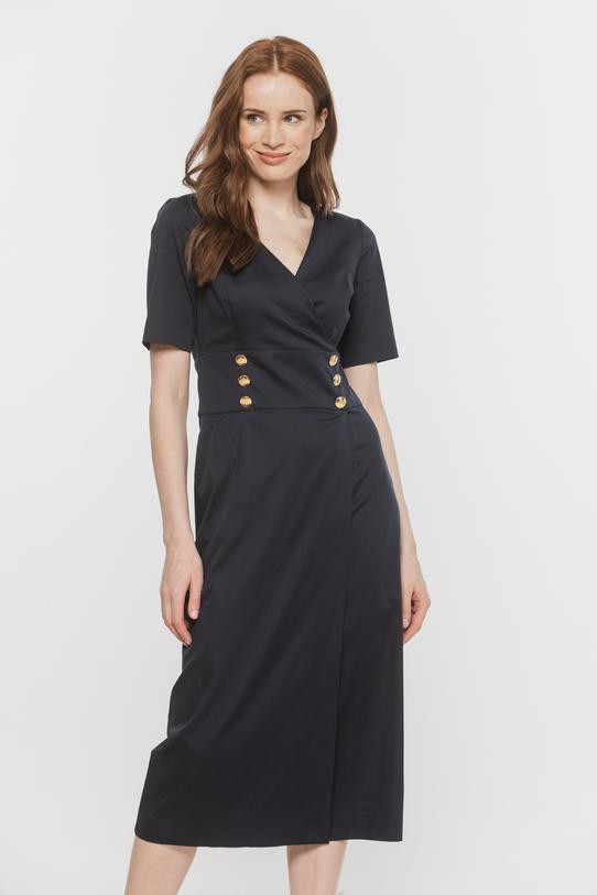 Elegancka granatowa sukienka kopertowa z bawełną - 2