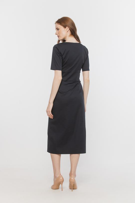 Elegancka granatowa sukienka kopertowa z bawełną - 3