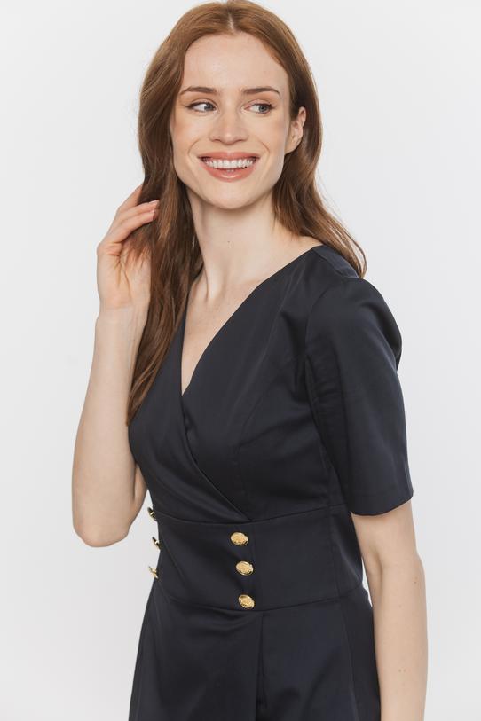 Elegancka granatowa sukienka kopertowa z bawełną - 4