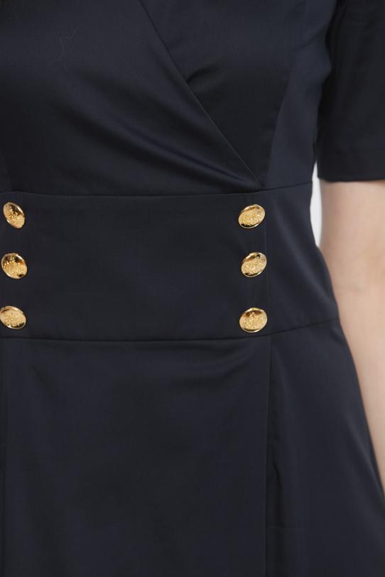 Elegancka granatowa sukienka kopertowa z bawełną - 5