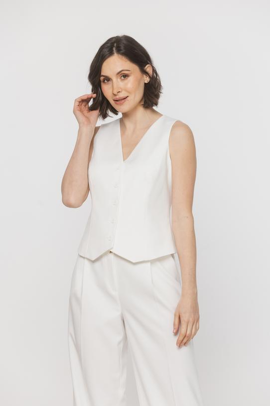 Elegancka kamizelka ecru w garniturowym stylu - 3