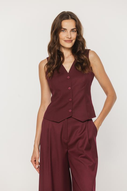 Wizualizacja Elegancka kamizelka z bordowej tkaniny kostiumowej