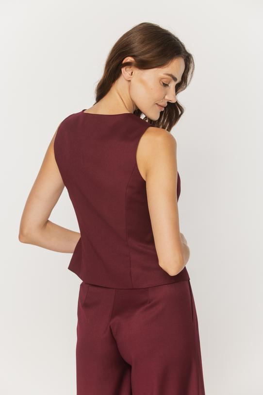 Elegancka kamizelka z bordowej tkaniny kostiumowej - 4