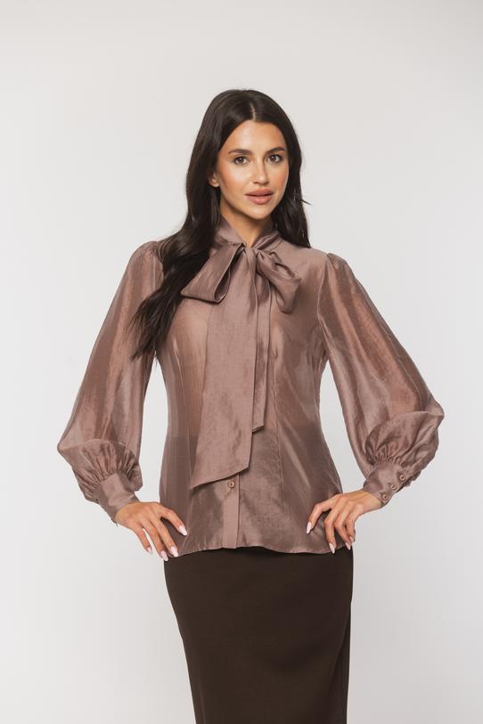 Elegancka połyskująca koszula w kolorze cappuccino - 4