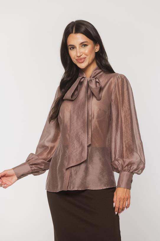 Elegancka połyskująca koszula w kolorze cappuccino - 3