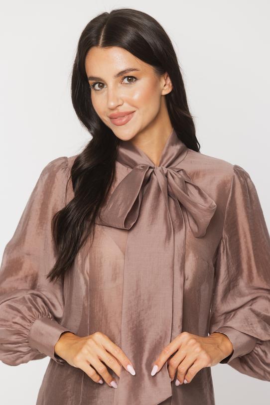 Elegancka połyskująca koszula w kolorze cappuccino - 5
