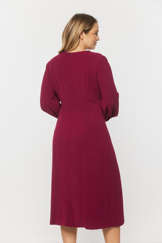 Elegancka rubinowa sukienka z długimi bufiastymi rękawami - 3