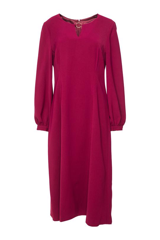 Elegancka rubinowa sukienka z długimi bufiastymi rękawami - 1