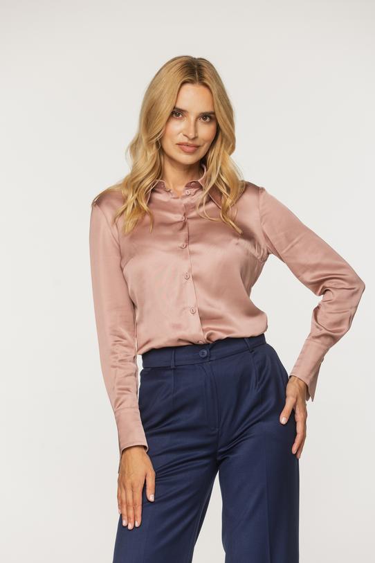 Elegancka satynowa koszula z dekoracyjnymi mankietami