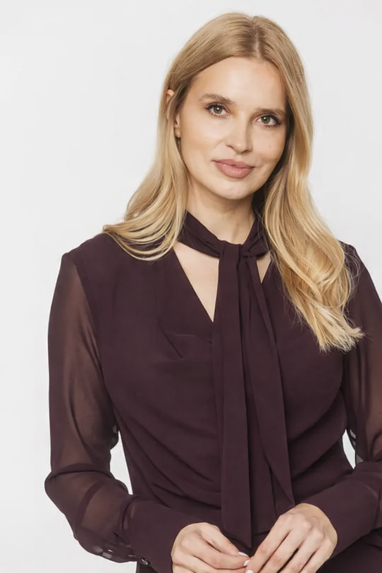 Elegancka śliwkowa bluzka z lekkiego szyfonu - 3