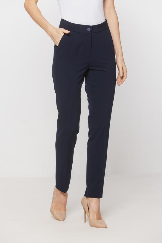Eleganckie granatowe spodnie w kant ze zwężaną nogawką - 2
