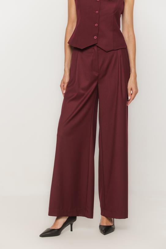 Eleganckie szerokie spodnie z bordowej tkaniny kostiumowej - 2