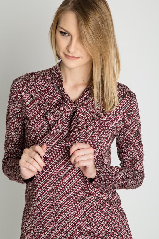 Dzianinowa bluzka z wiązaniem pod szyją i długimi rękawami - 1