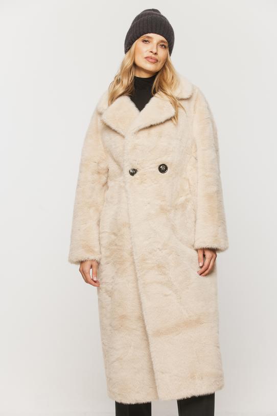 Futerkowy jasny płaszcz zapinany dwurzędowo - 2