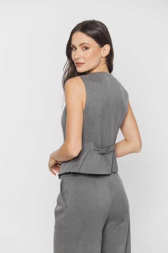 Garniturowa szara kamizelka z guzikami i podszewką - 4