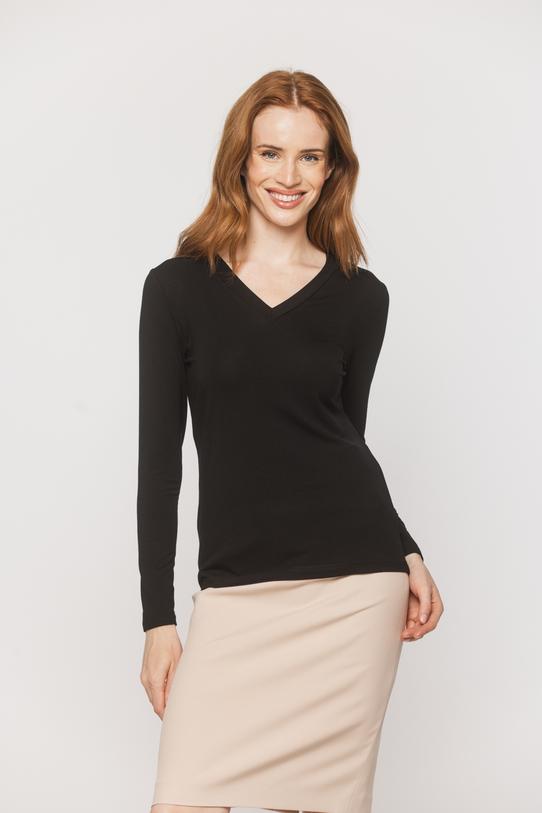 A plain black blouse with a V-neck - 2