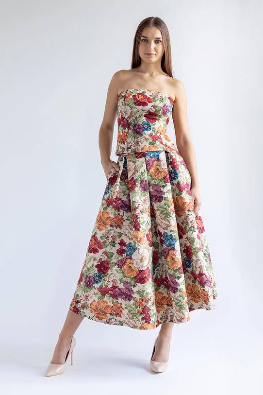 A jacquard corset made from a matt fabric with a floral pattern - 1
