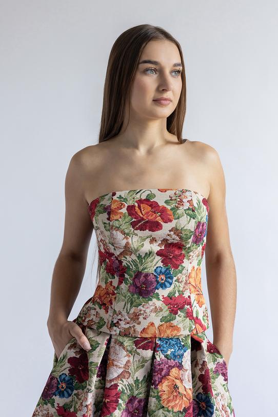 A jacquard corset made from a matt fabric with a floral pattern - 2
