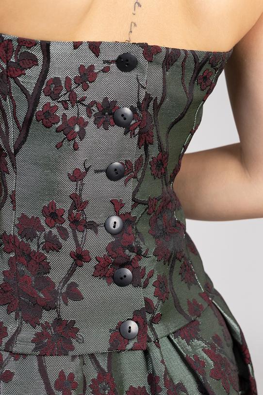 Gorset z eleganckiego kwiatowego żakardu zapinany na guziki - 9