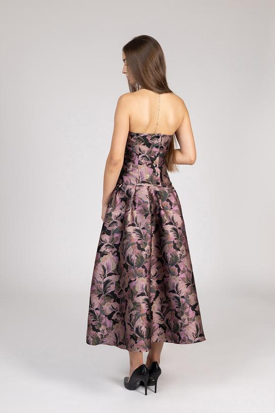 Elegancki żakardowy gorset w fioletowe liście i kwiaty - 4