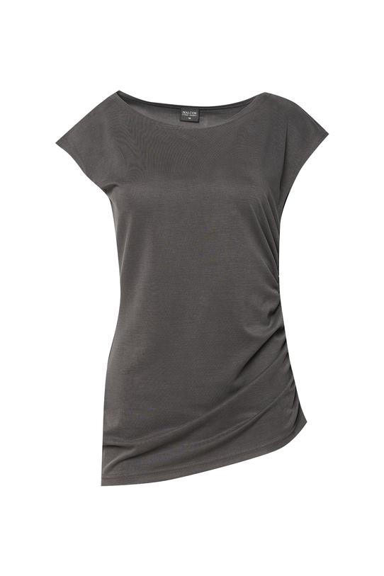 Grafitowa bluzka z miękkiej dzianiny z ozdobnym marszczeniem - 1