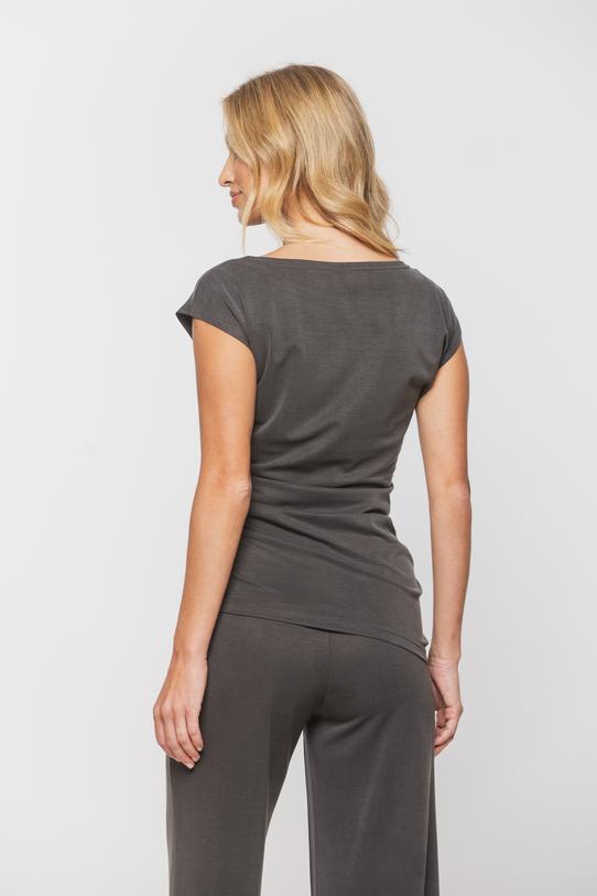 Grafitowa bluzka z miękkiej dzianiny z ozdobnym marszczeniem - 3