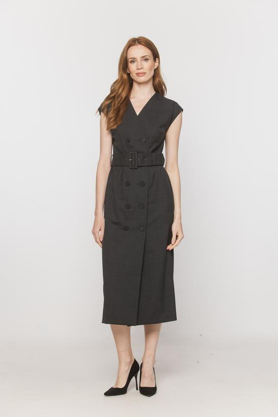 common:product-alt-prefix A graphite-coloured woollen dress that accentuates the shoulders and waist